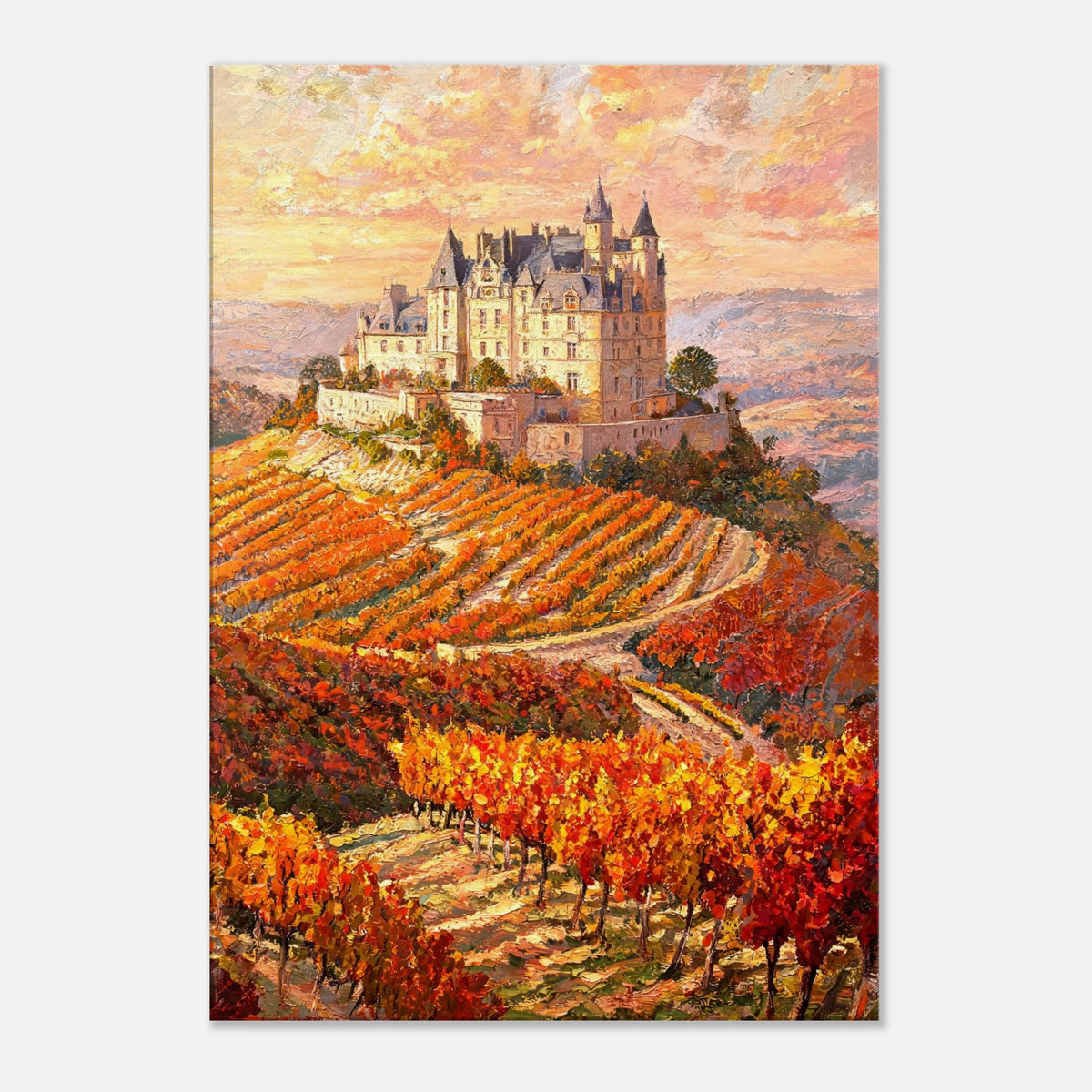 Autumn French Castle Vineyard Impressionist Art Print