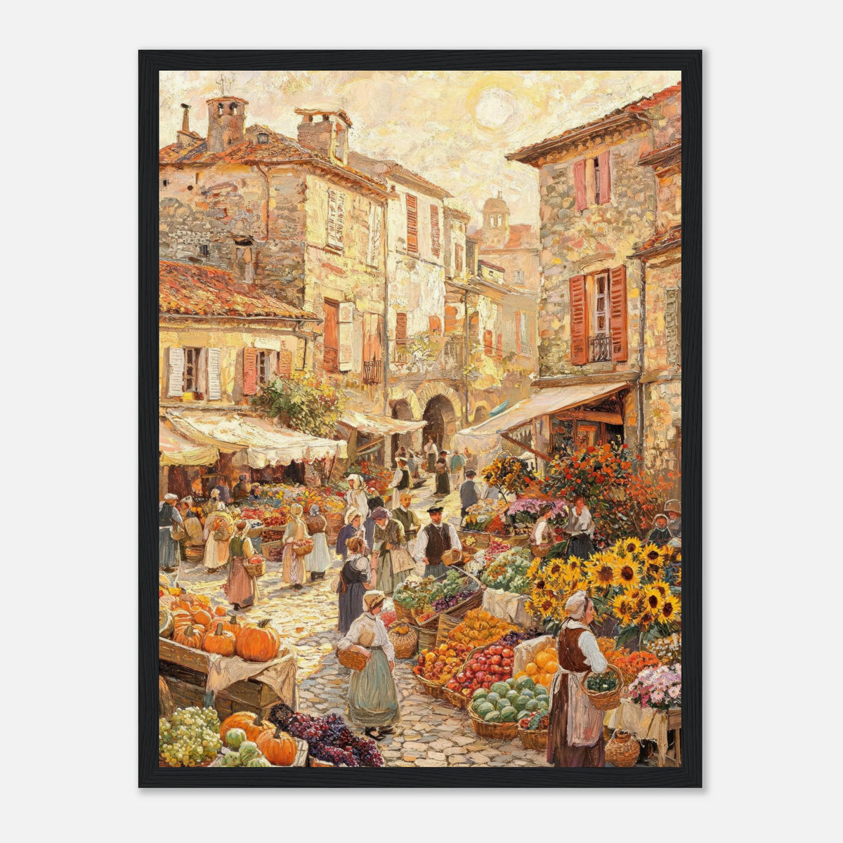 Autumn European Village Market Impressionist Art Print