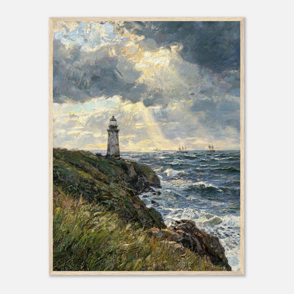 Coastal Lighthouse at Stormy Sunset Impressionist Art Print