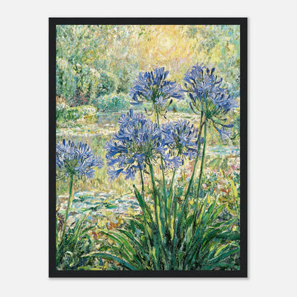 Blue Agapanthus & Sunlit Garden Impressionist Art Print