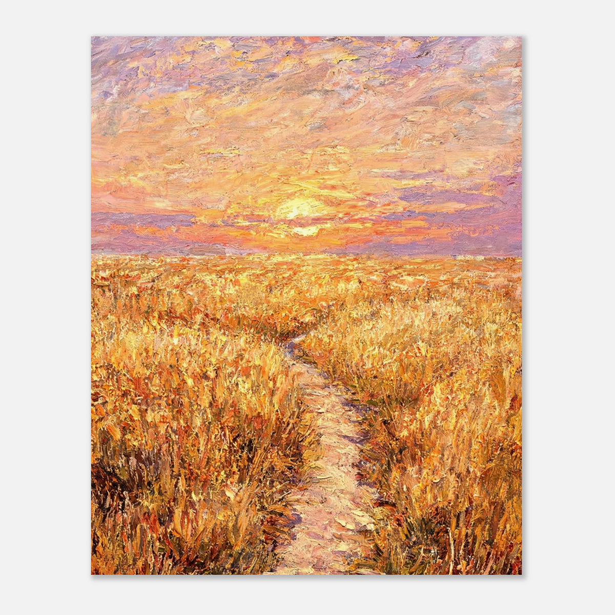 Golden Meadow at Sunset Impressionist Art Print