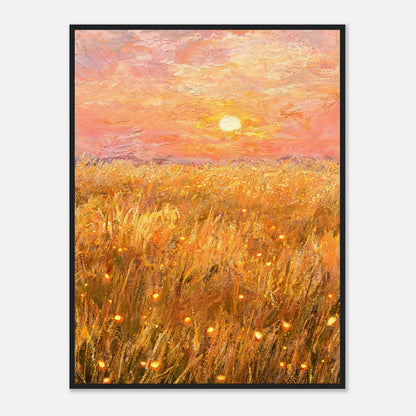 Golden Wheat Field at Sunset Impressionist Art Print