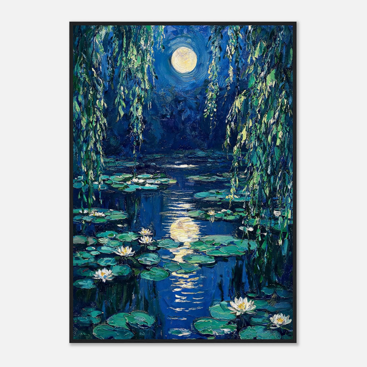 Moonlit Water Lilies Pond Impressionist Art Print