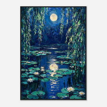 Moonlit Water Lilies Pond Impressionist Art Print