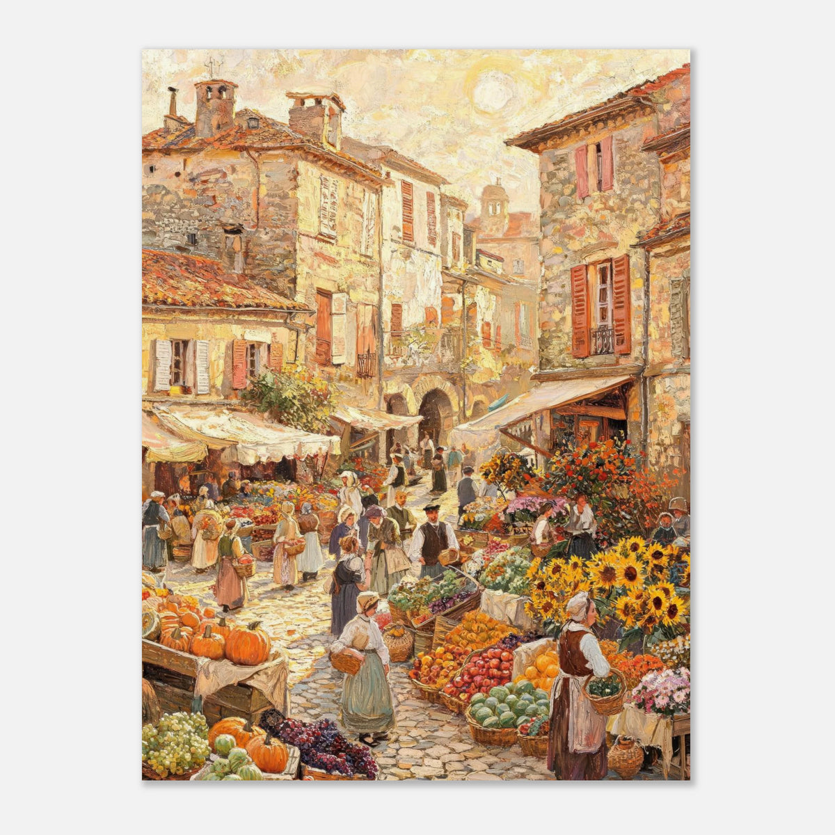 Autumn European Village Market Impressionist Art Print