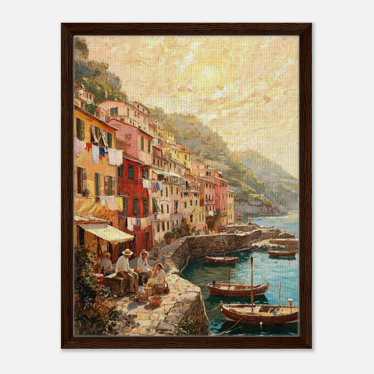 Sunlit Mediterranean Coastal Village Impressionist Art Print