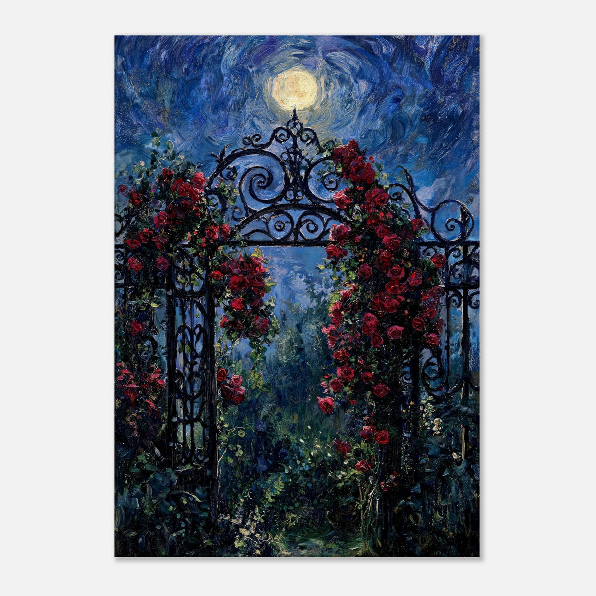 Moonlit Rose Arch Garden Impressionist Art Print