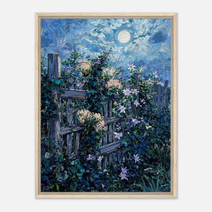 Moonlit Garden Fence Flowers Impressionist Art Print