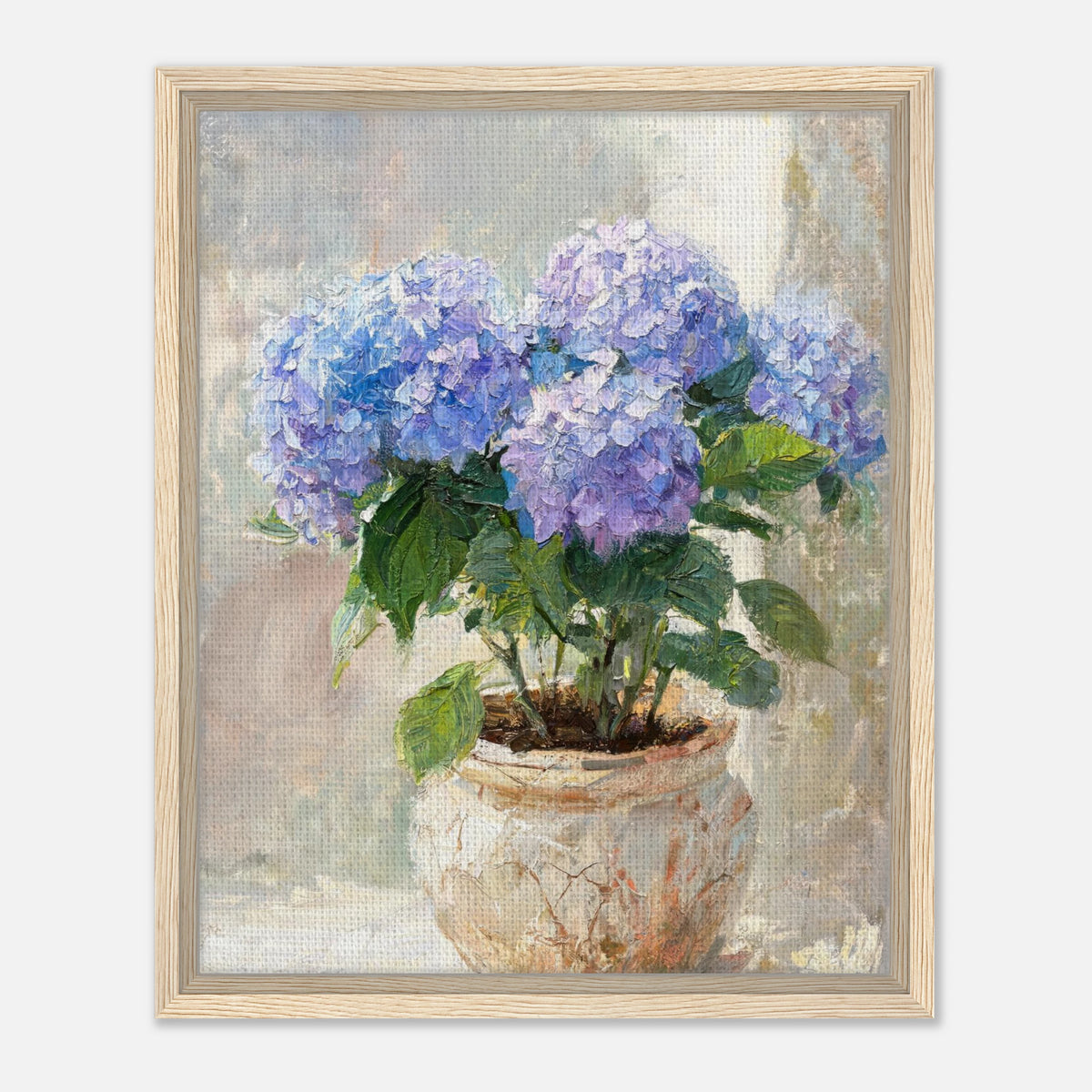 Blue Hydrangeas in Rustic Pot Impressionist Art Print
