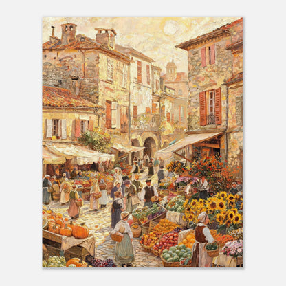 Autumn European Village Market Impressionist Art Print