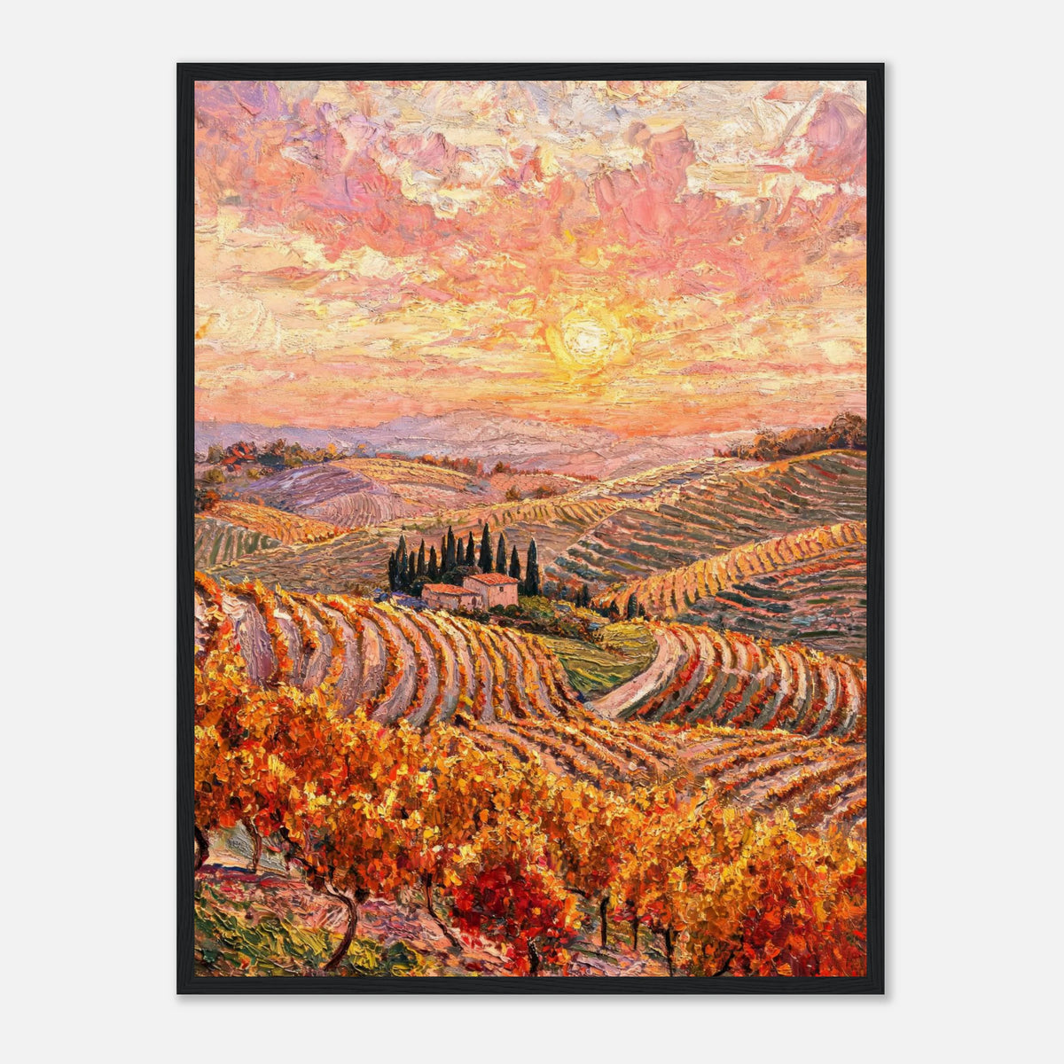 Tuscan Hills Autumn Sunset Vineyard Impressionist Art Print