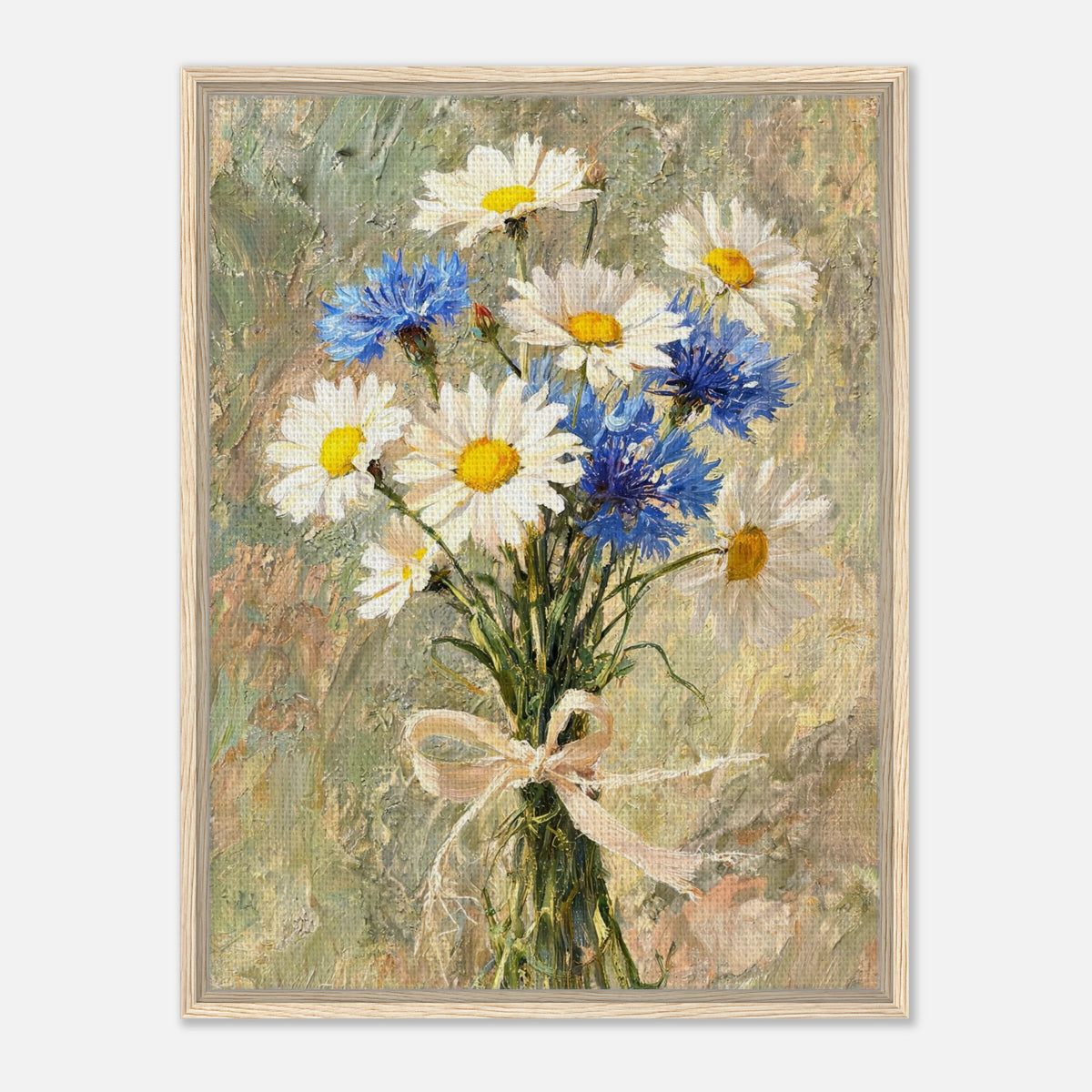Wild Daisy & Blue Cornflower Bouquet Impressionist Art Print