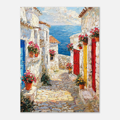 Mediterranean Coastal Village Alley Sea View Impressionist Art Print