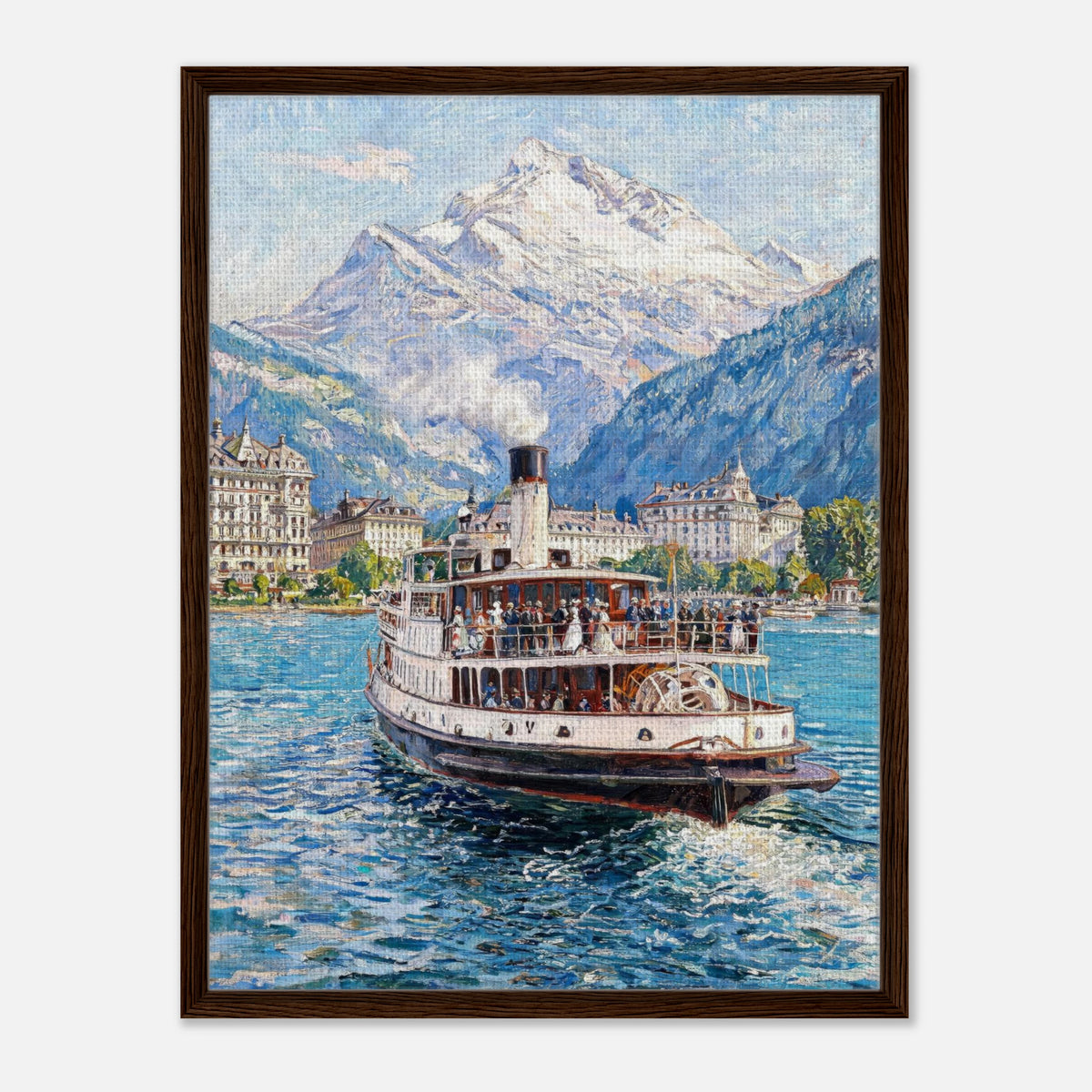 Vintage Steamboat on Alpine Lake Impressionist Art Print