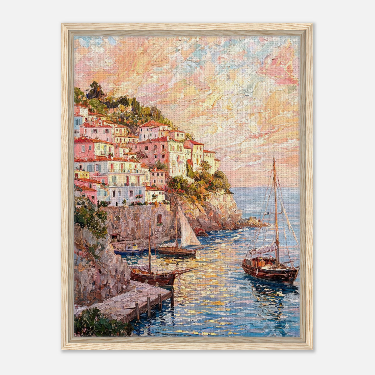 Amalfi Coast Sunset Village Impressionist Art Print