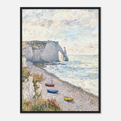 Coastal Cliff & Colorful Boats Impressionist Art Print