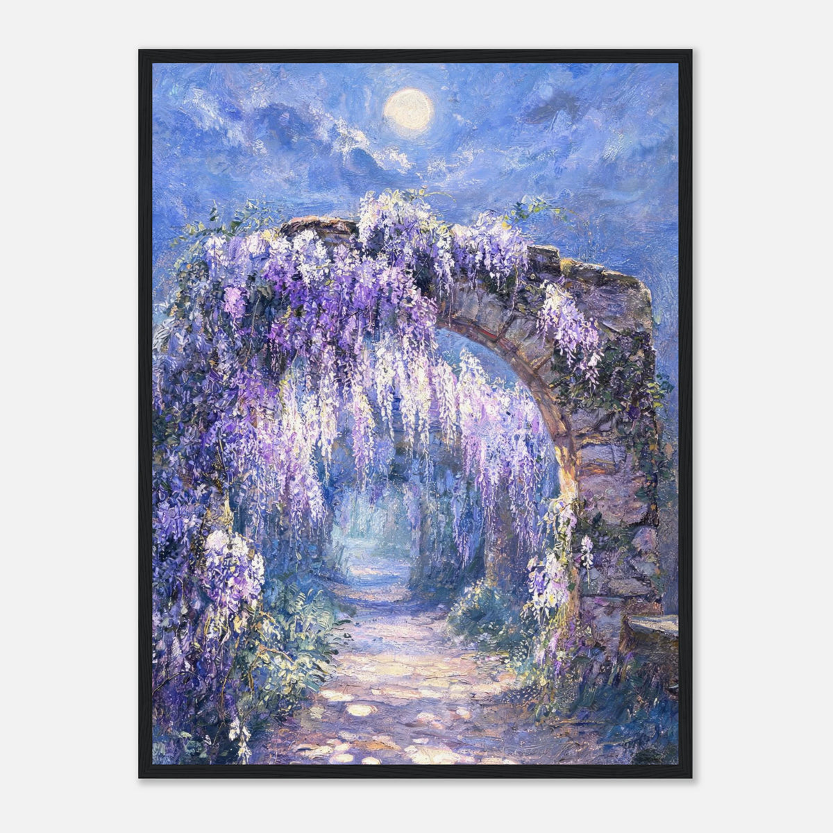 Moonlit Wisteria Stone Arch Impressionist Art Print