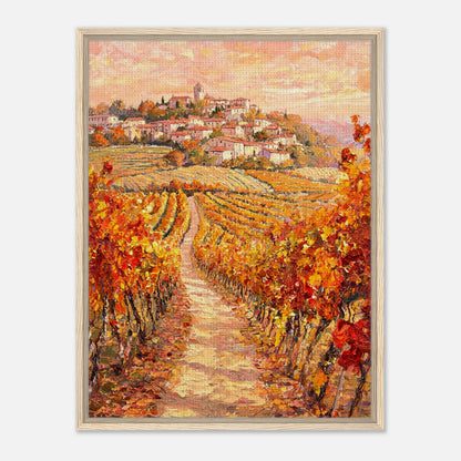 Autumn Vineyard Path Hilltop Village Impressionist Art Print