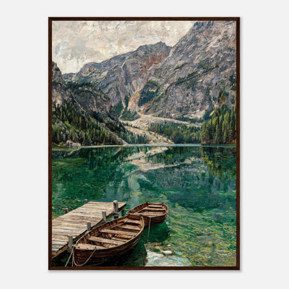 Wooden Boats on Alpine Lake Impressionist Art Print