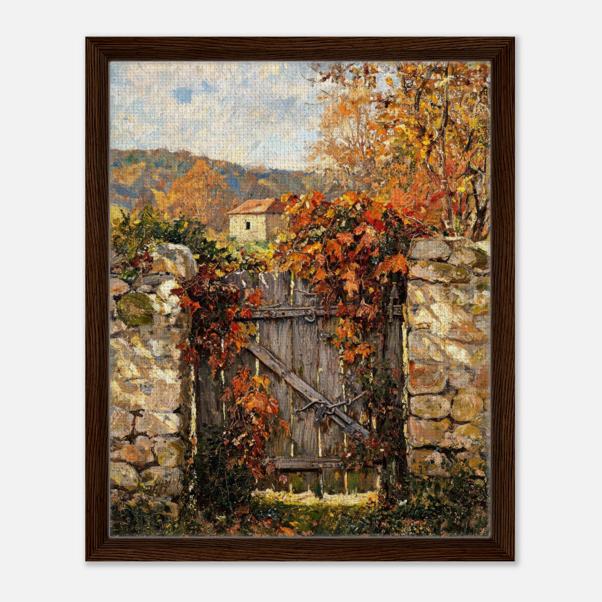 Autumn Garden Gate Cottage Impressionist Art Print
