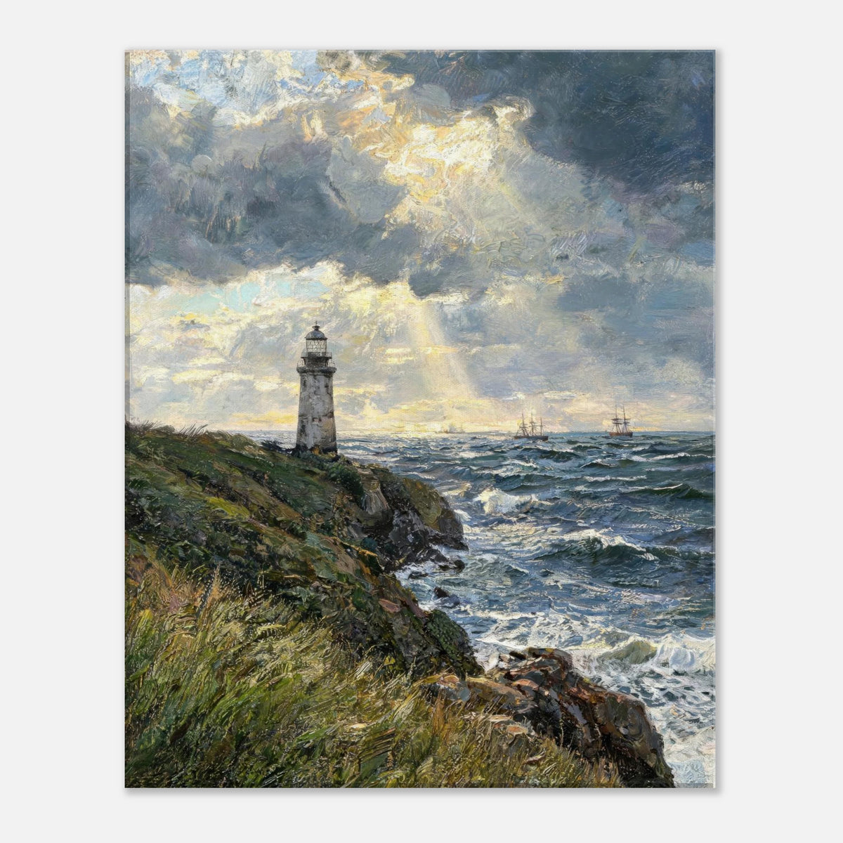 Coastal Lighthouse at Stormy Sunset Impressionist Art Print