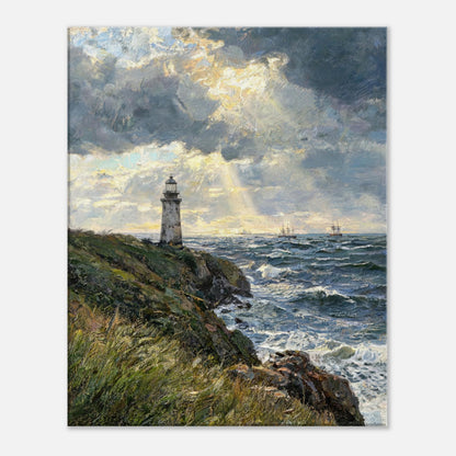 Coastal Lighthouse at Stormy Sunset Impressionist Art Print