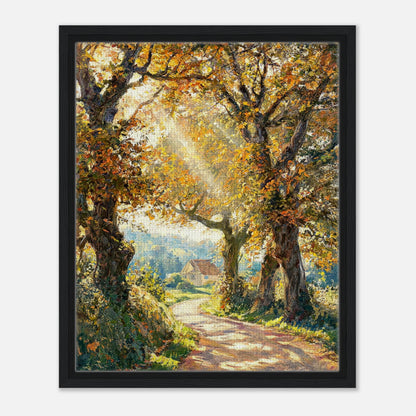 Sunlit Autumn Forest Path Impressionist Art Print