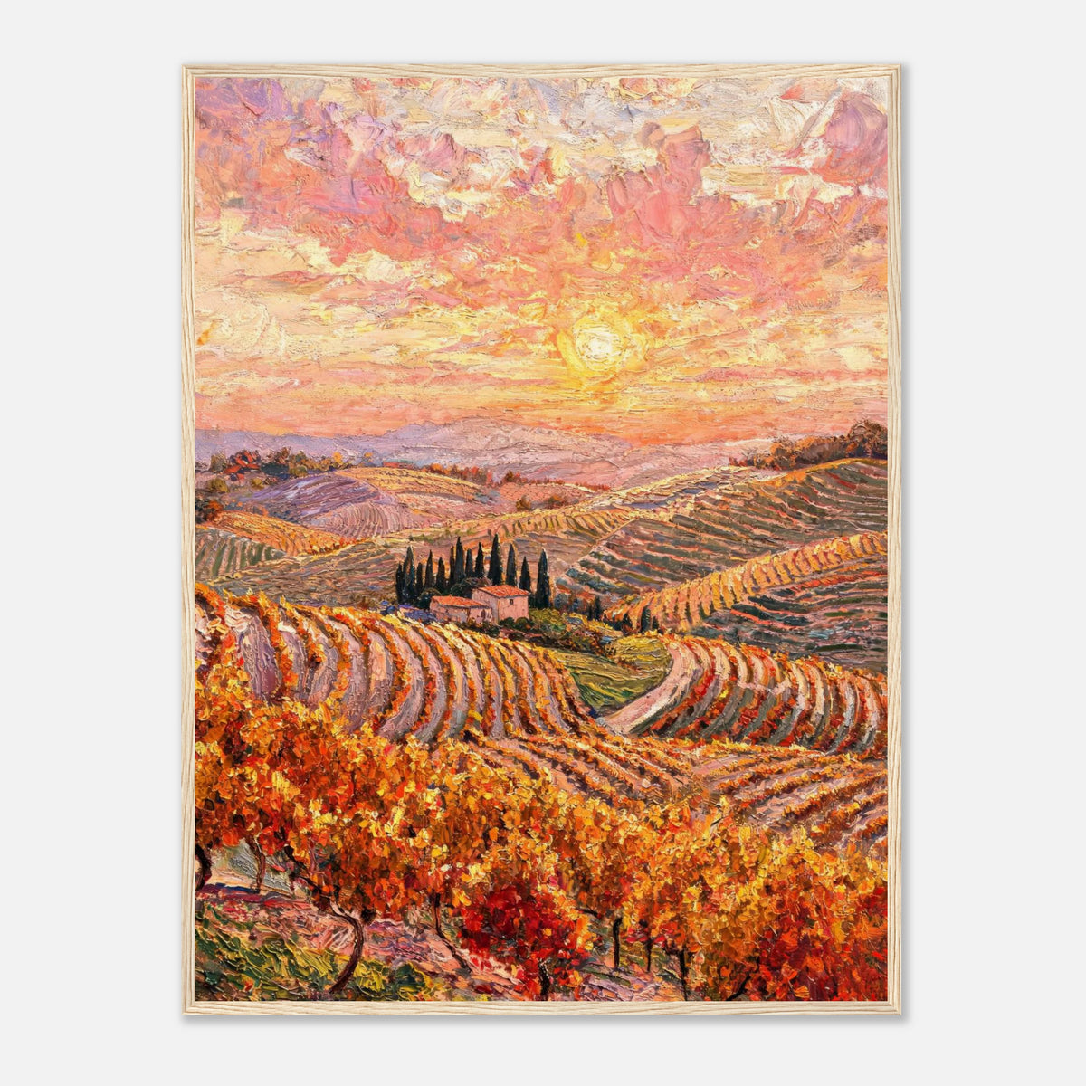 Tuscan Hills Autumn Sunset Vineyard Impressionist Art Print