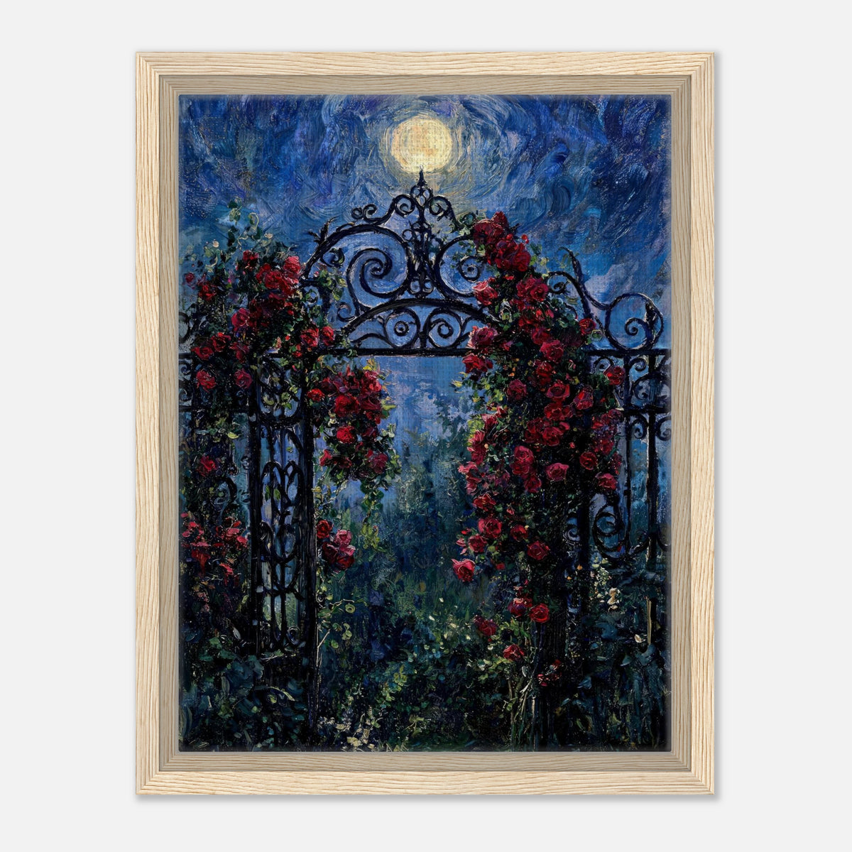 Moonlit Rose Arch Garden Impressionist Art Print