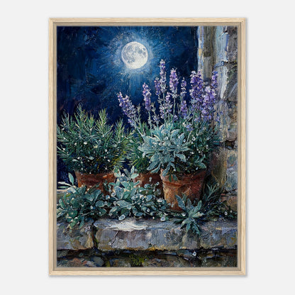 Moonlit Potted Lavender by Stone Window Impressionist Art Print