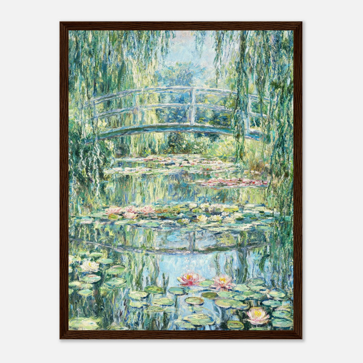 Weeping Willow & Japanese Bridge Water Lilies Impressionist Art Print