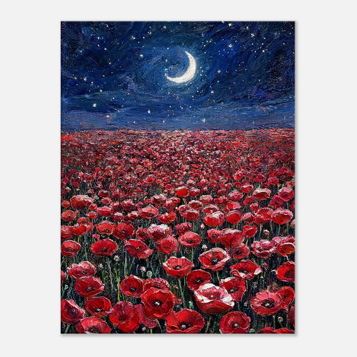 Moonlit Red Poppy Field Impressionist Art Print