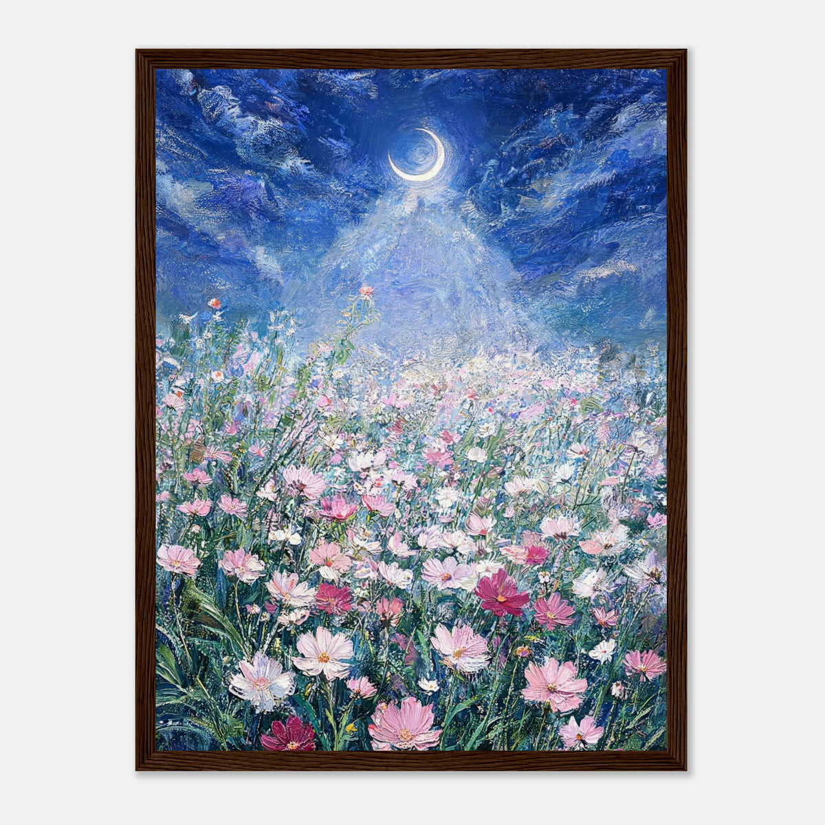 Moonlit Wild Cosmos Field Impressionist Art Print