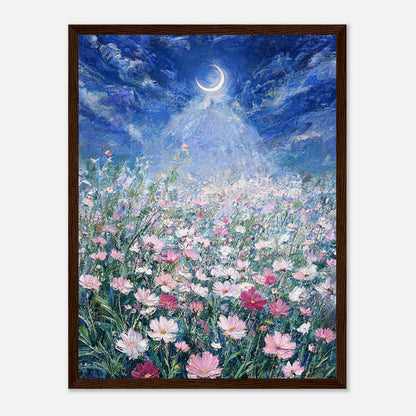 Moonlit Wild Cosmos Field Impressionist Art Print