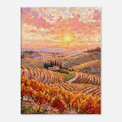 Tuscan Hills Autumn Sunset Vineyard Impressionist Art Print