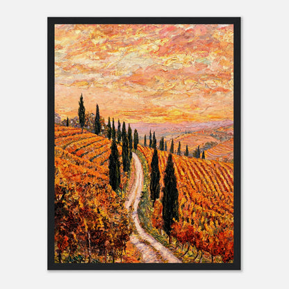 Tuscan Cypress Road Autumn Vineyard Impressionist Art Print
