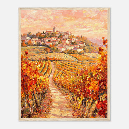 Autumn Vineyard Path Hilltop Village Impressionist Art Print