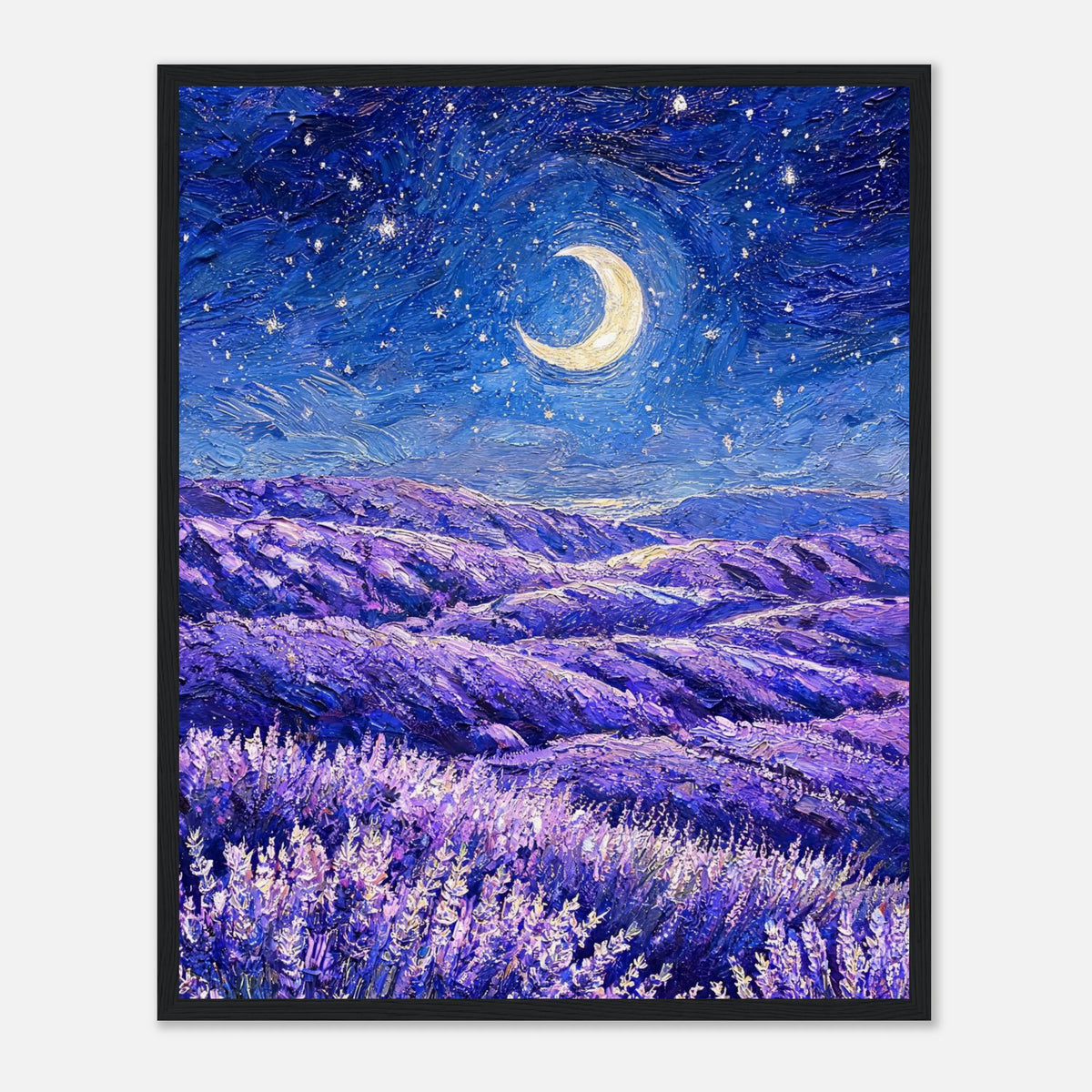 Moonlit Lavender Field at Night Impressionist Art Print