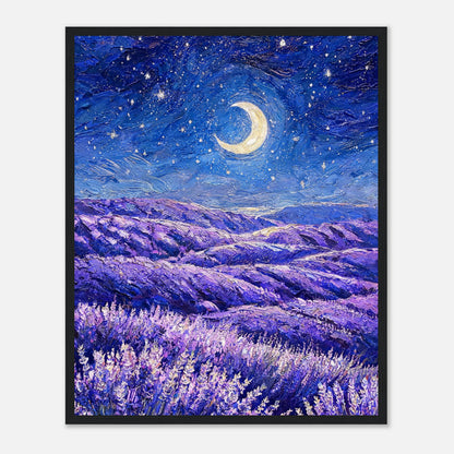 Moonlit Lavender Field at Night Impressionist Art Print