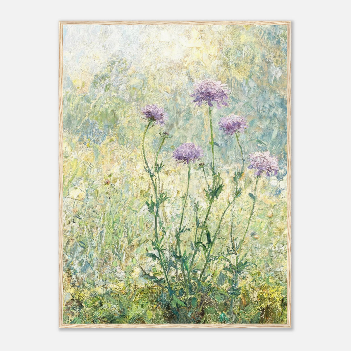 Wild Purple Blossoms in Sunlit Meadow Impressionist Art Print