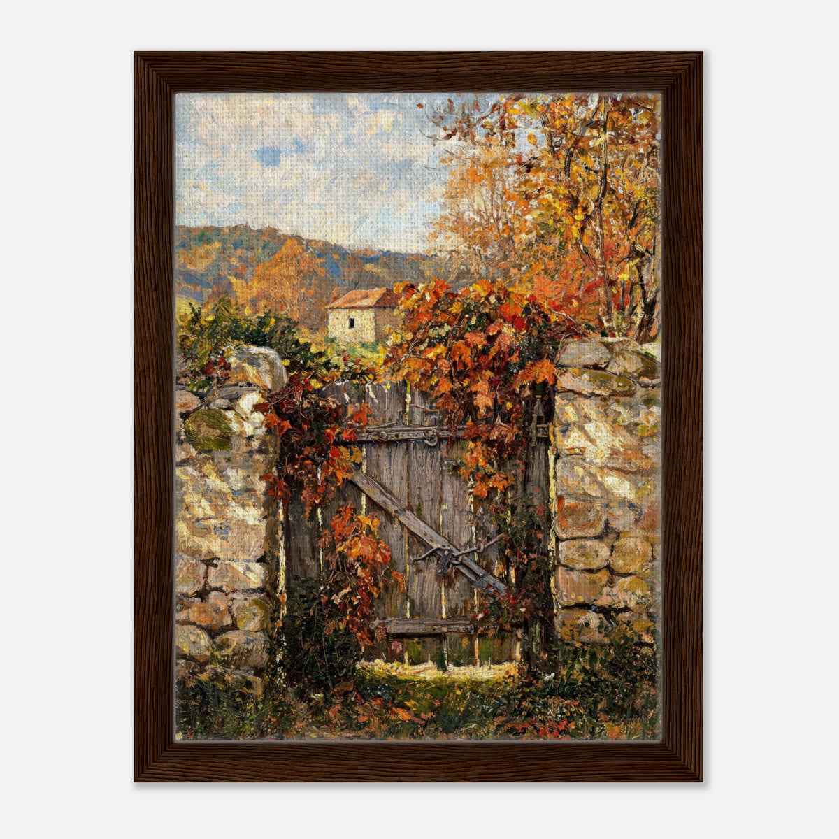 Autumn Garden Gate Cottage Impressionist Art Print