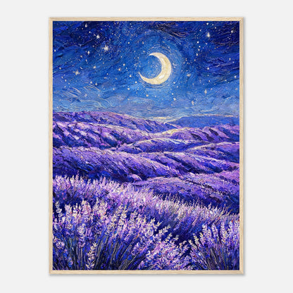 Moonlit Lavender Field at Night Impressionist Art Print