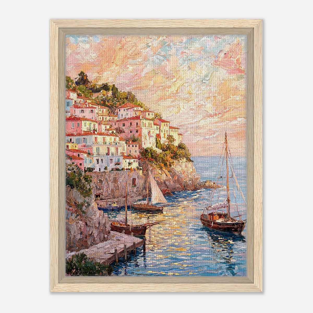 Amalfi Coast Sunset Village Impressionist Art Print
