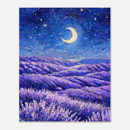 Moonlit Lavender Field at Night Impressionist Art Print