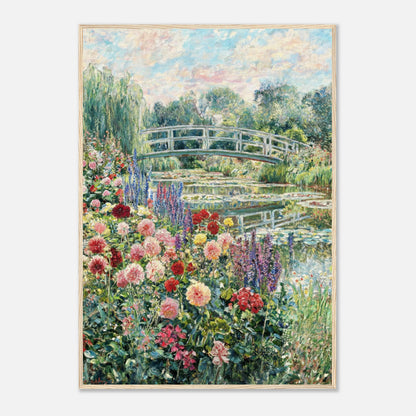 Blooming Summer Garden & Japanese Bridge Impressionist Art Print
