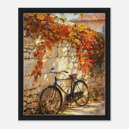 Autumn Vintage Bicycle Stone Wall Impressionist Art Print