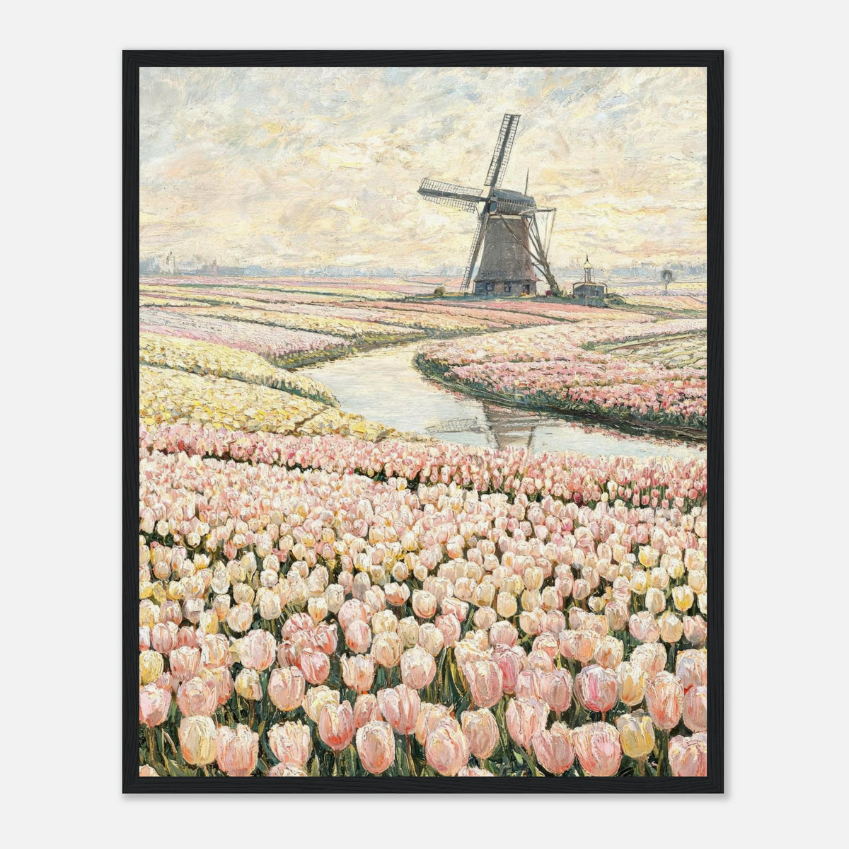 Dutch Tulip Fields & Windmill Impressionist Art Print