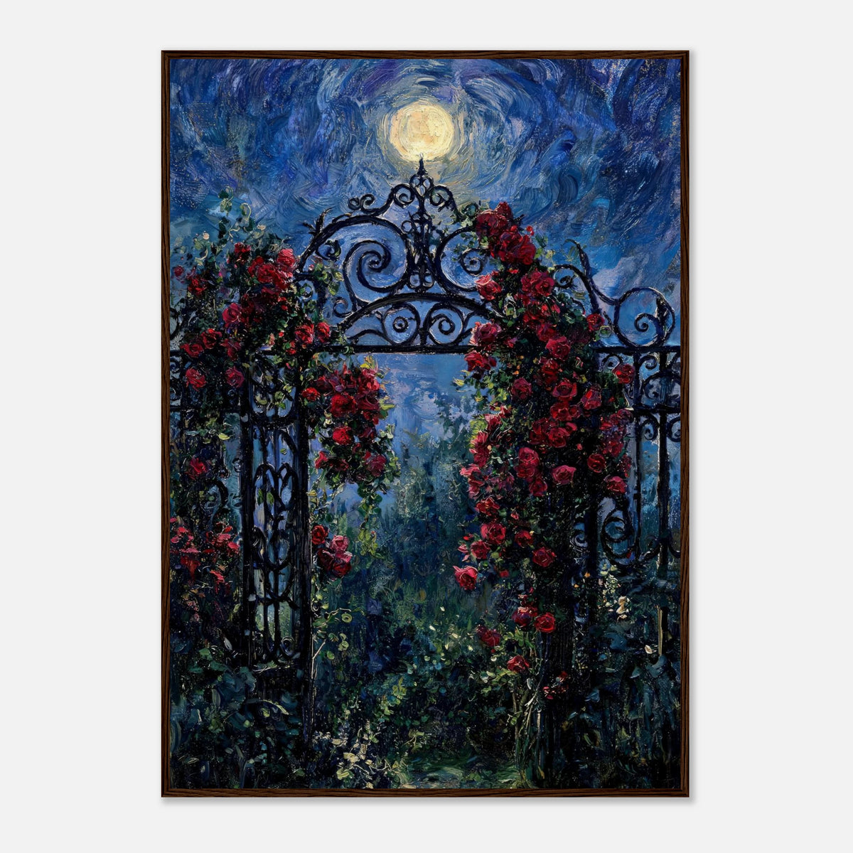 Moonlit Rose Arch Garden Impressionist Art Print