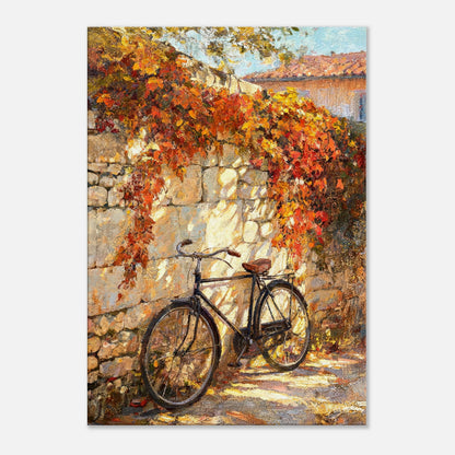 Autumn Vintage Bicycle Stone Wall Impressionist Art Print