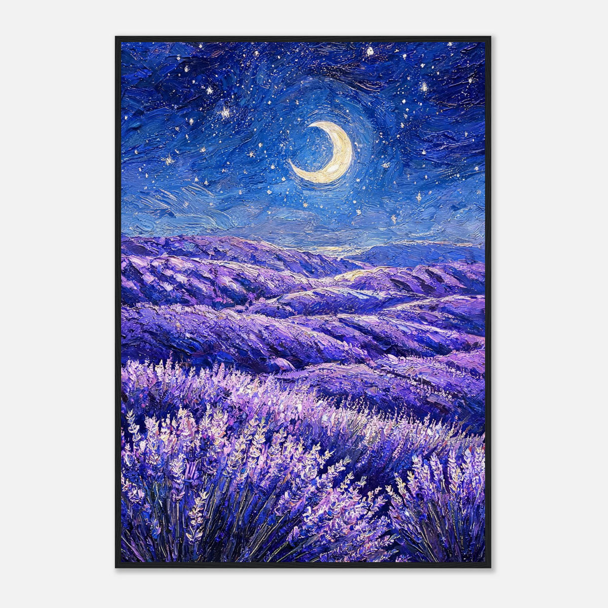 Moonlit Lavender Field at Night Impressionist Art Print